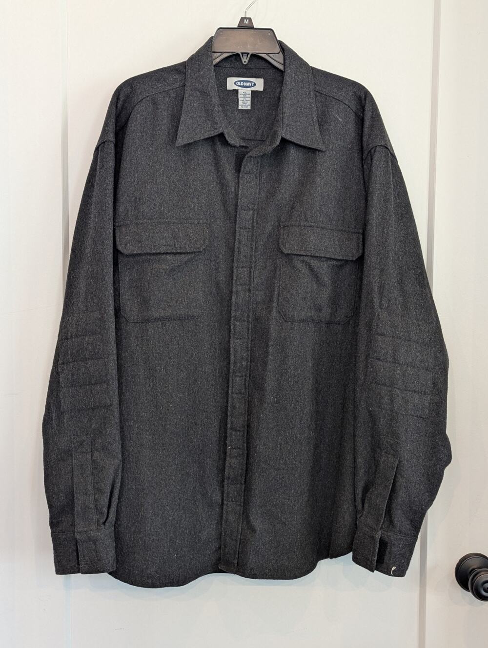 Old Navy Mens XL Wool Blend Shacket Charcoal Utility Reinforced Elbow EUC